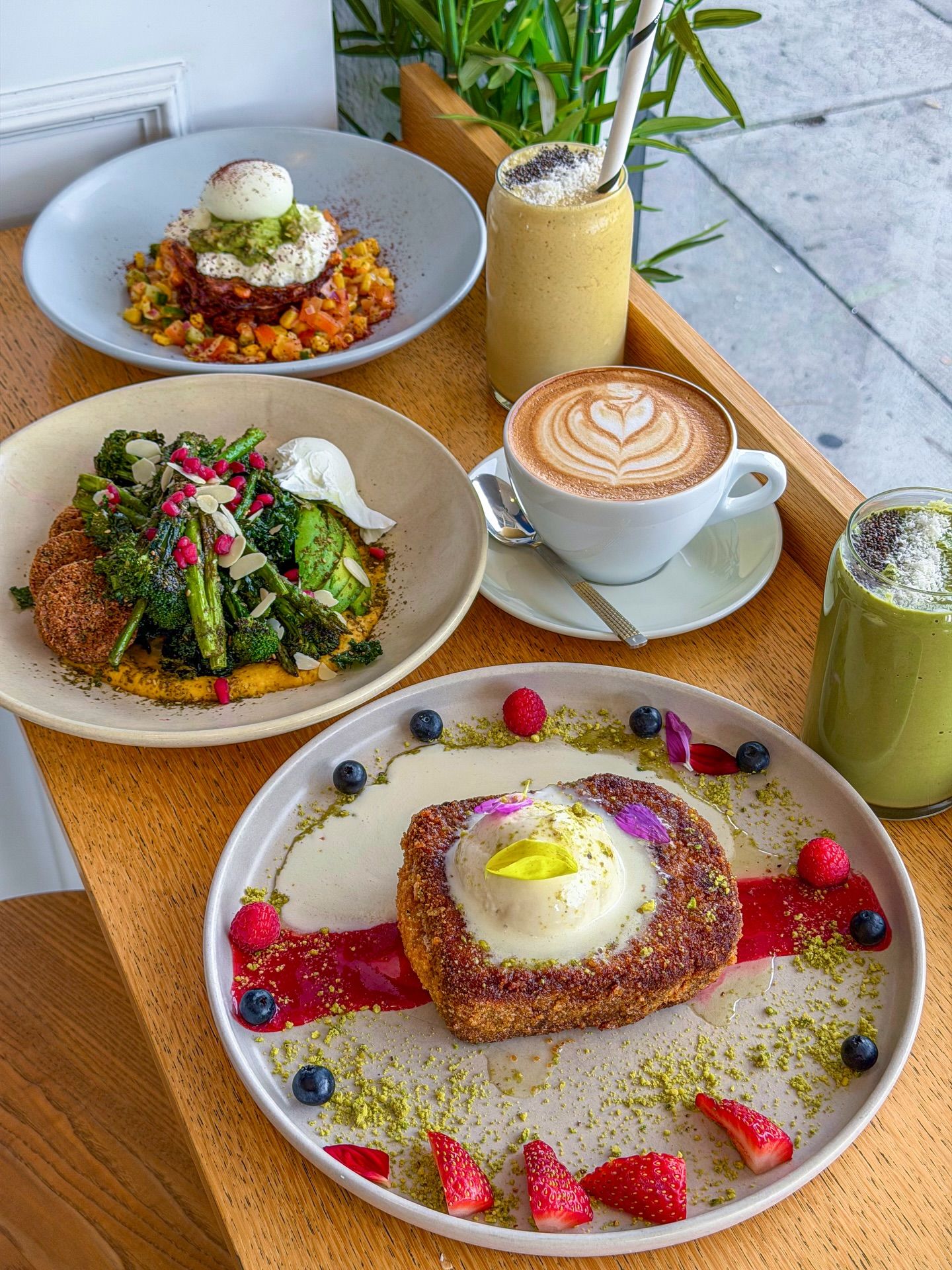 A spread of Drip brunch plates laid across a long table